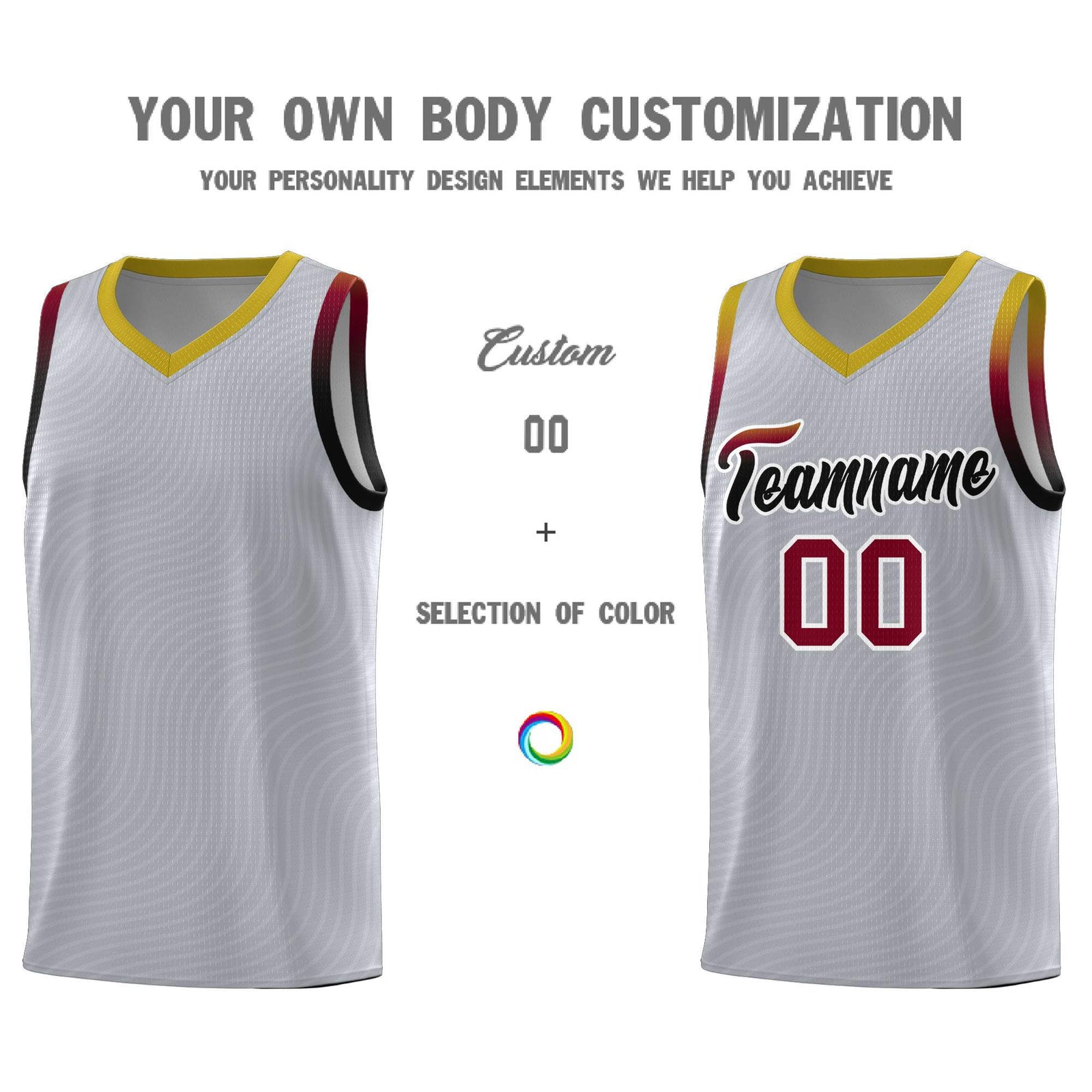 Custom Gray Old Gold Wave Pattern Sports Uniform Basketball Kits