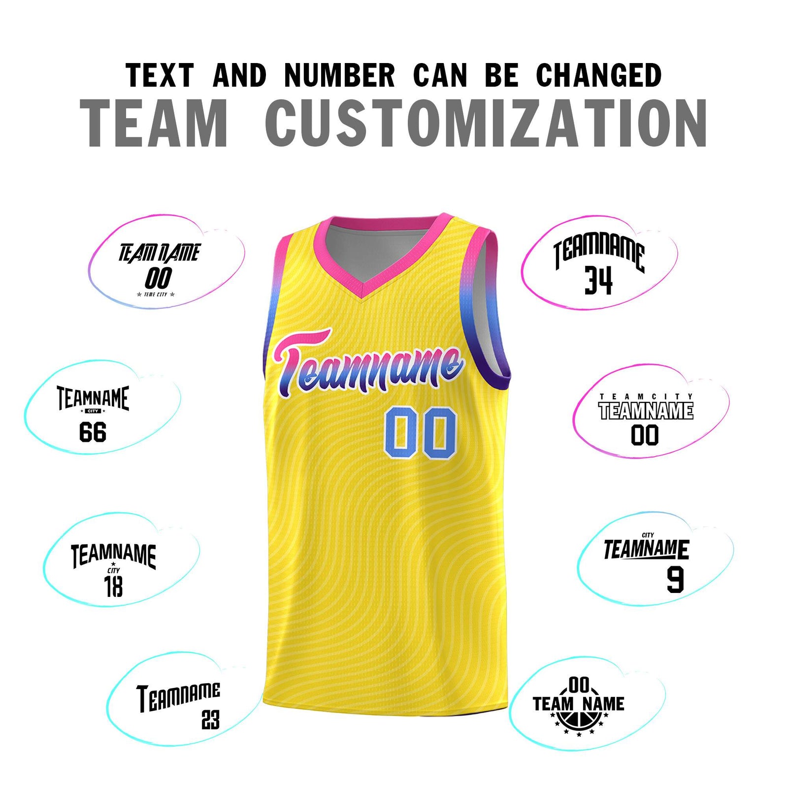 Custom Gold Pink Wave Pattern Sports Uniform Basketball Kits