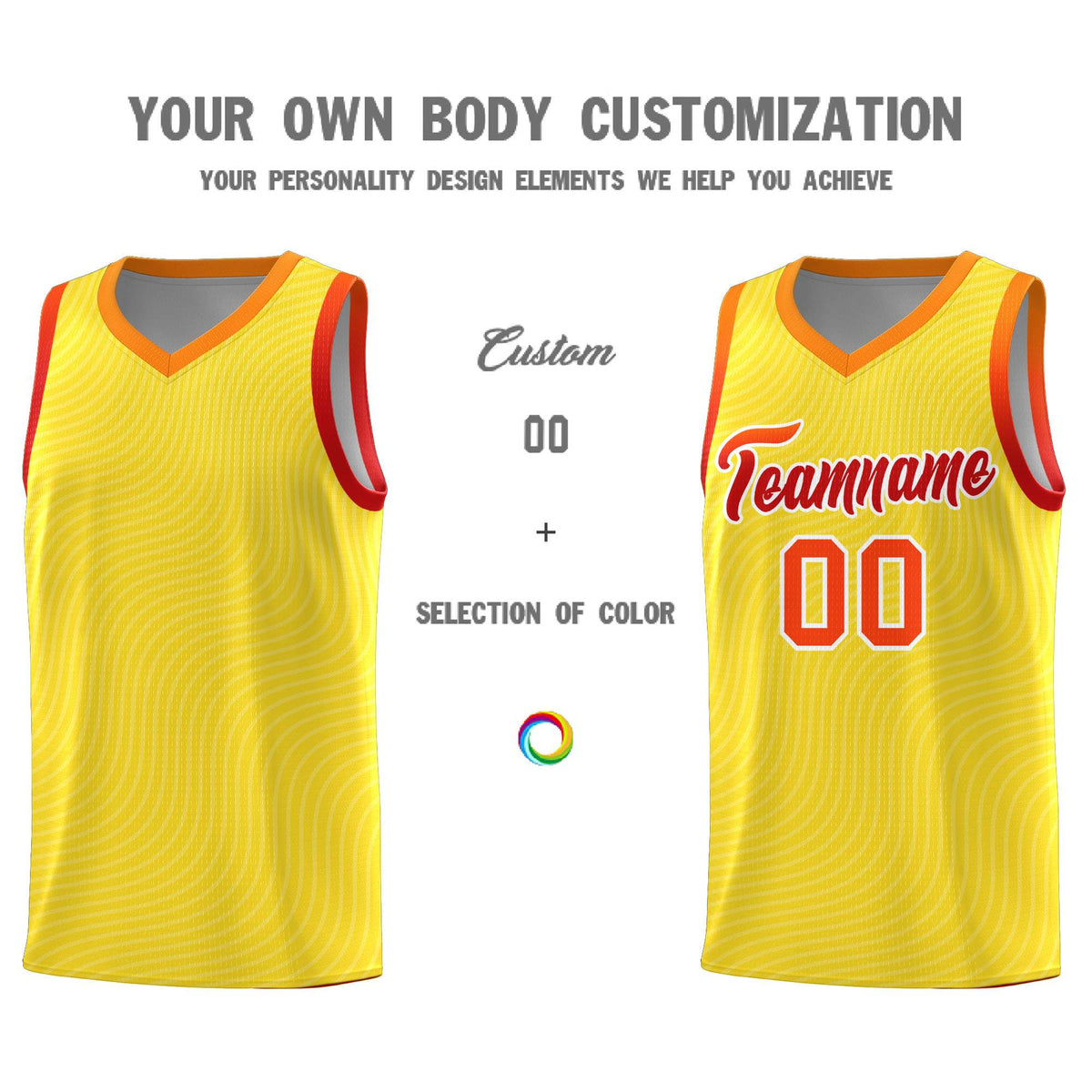 Custom Gold Orange Wave Pattern Sports Uniform Basketball Kits
