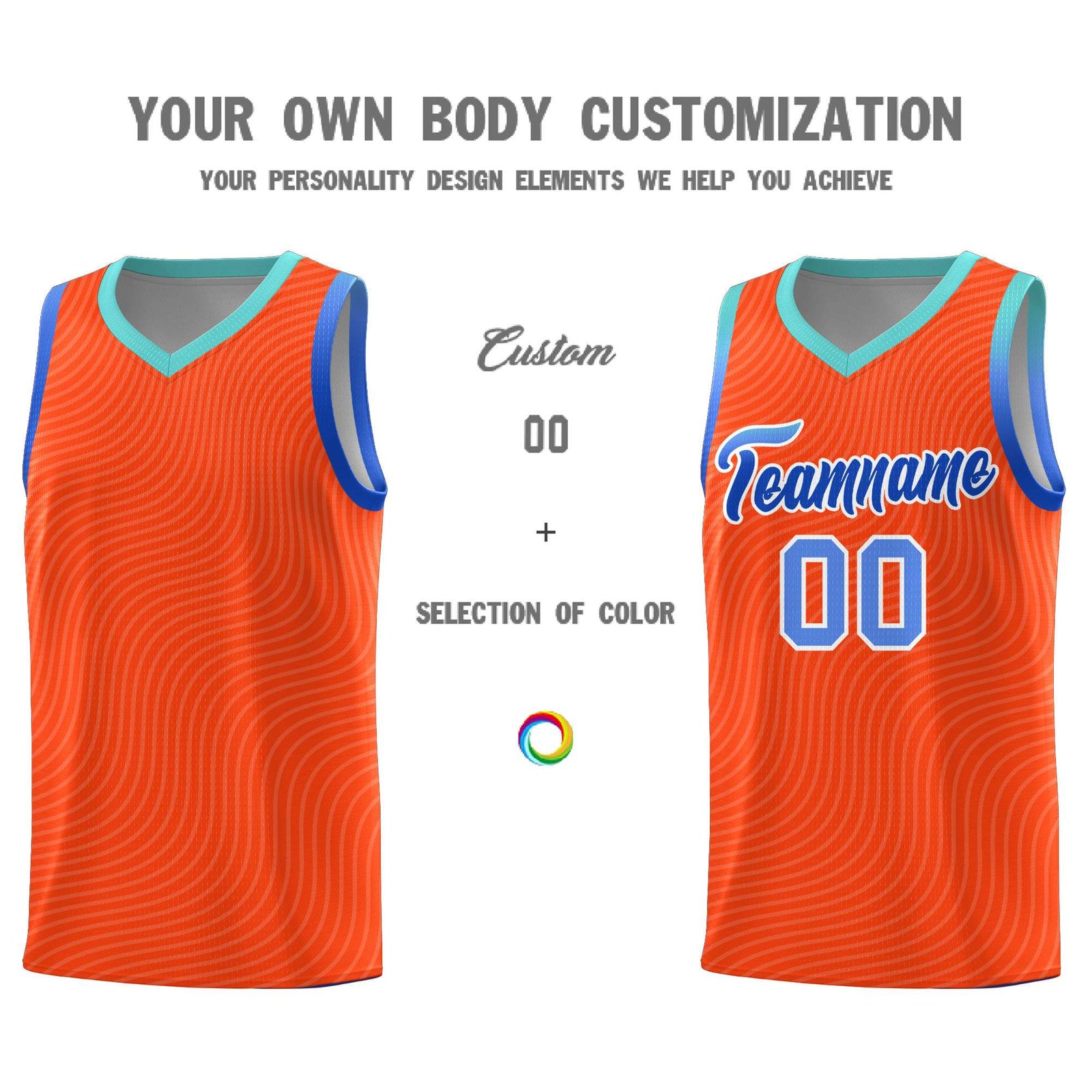 Custom Orange Bright Green Wave Pattern Sports Uniform Basketball Kits