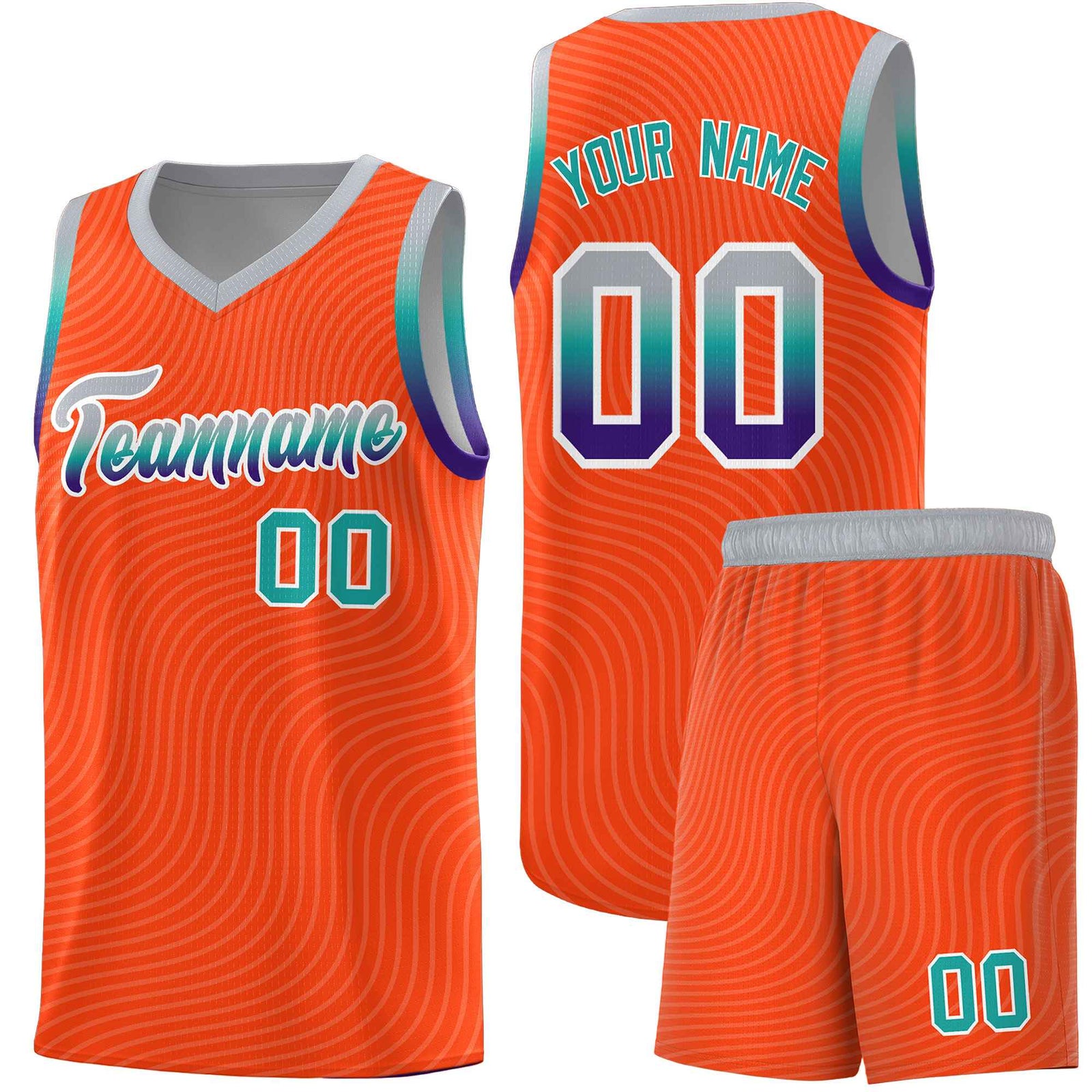 Custom Orange Gray Wave Pattern Sports Uniform Basketball Kits