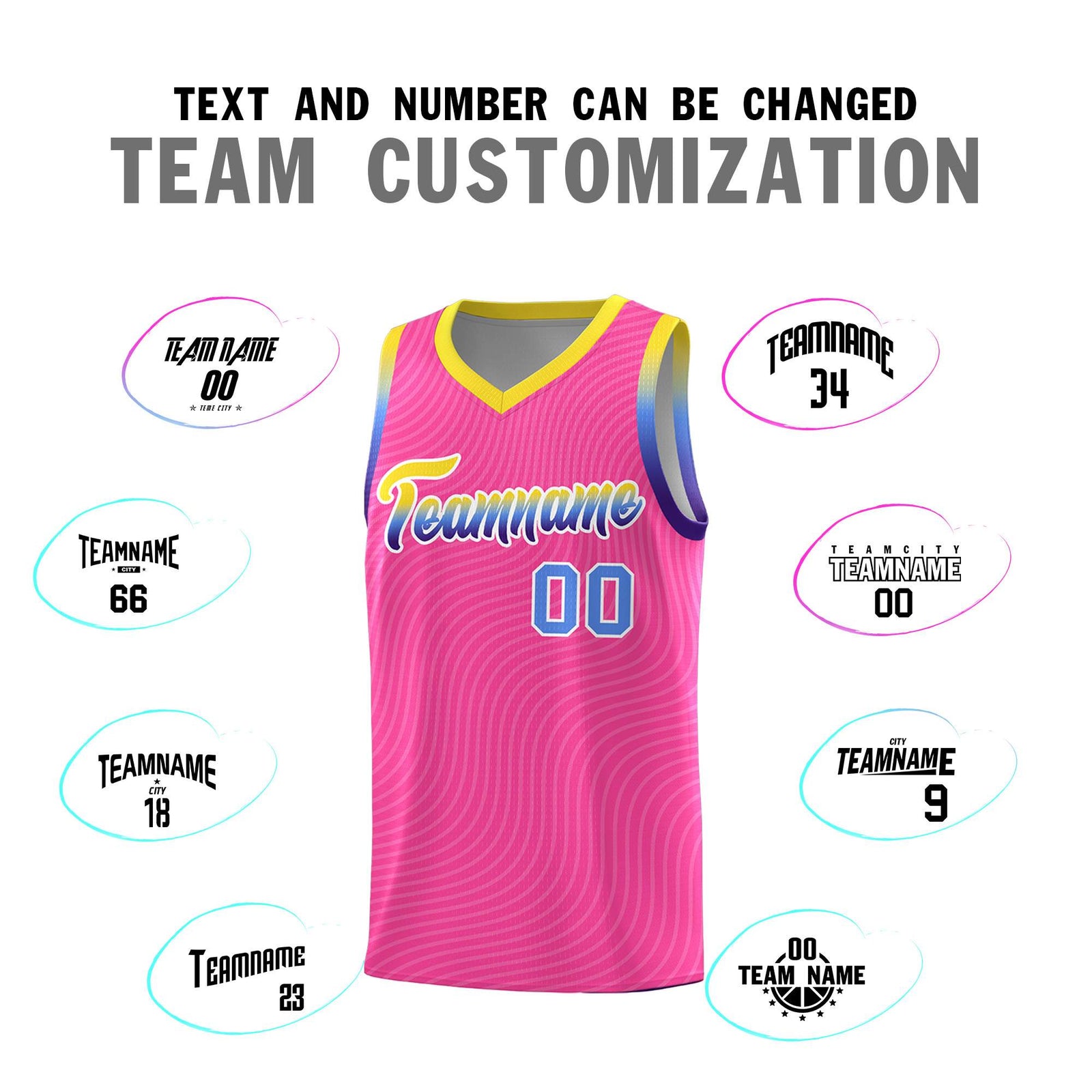 Custom Pink Gold Wave Pattern Sports Uniform Basketball Kits