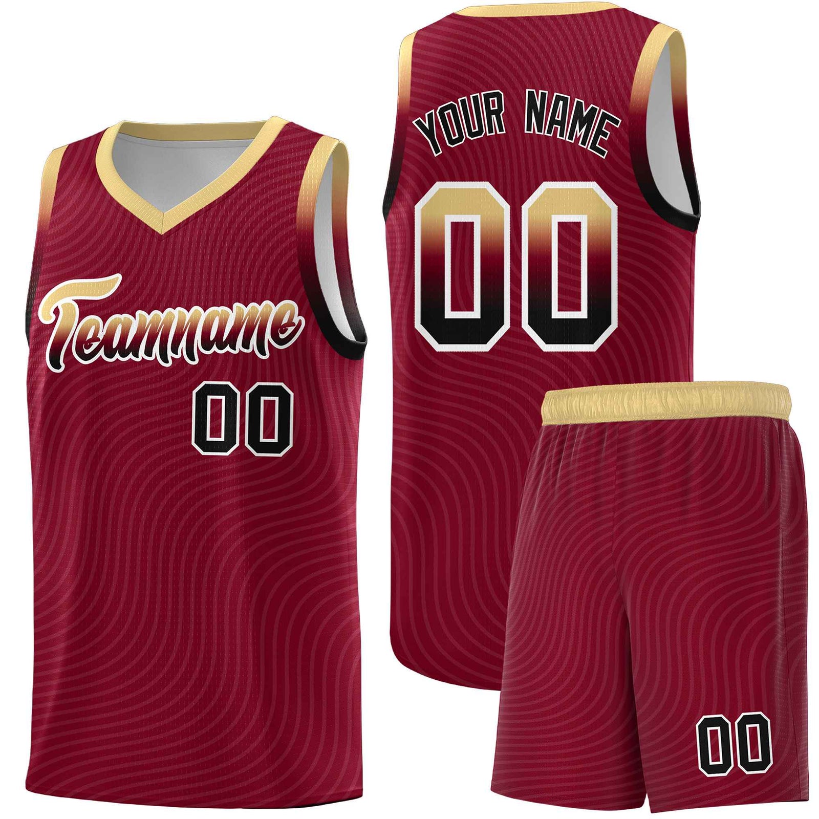 Custom Crimson Khaki Wave Pattern Sports Uniform Basketball Kits