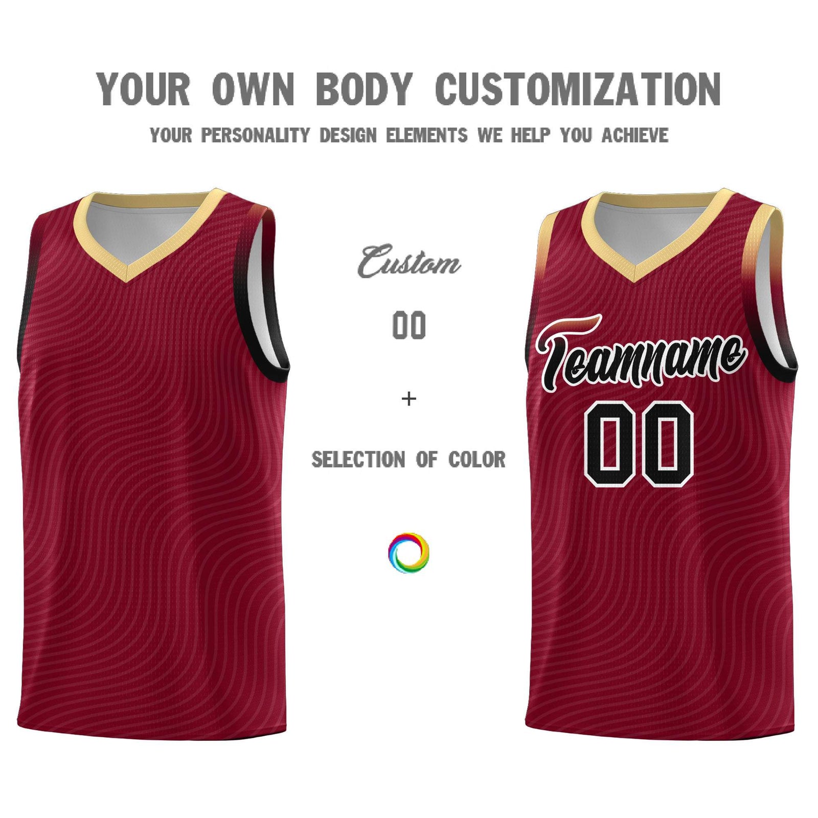 Custom Crimson Khaki Wave Pattern Sports Uniform Basketball Kits