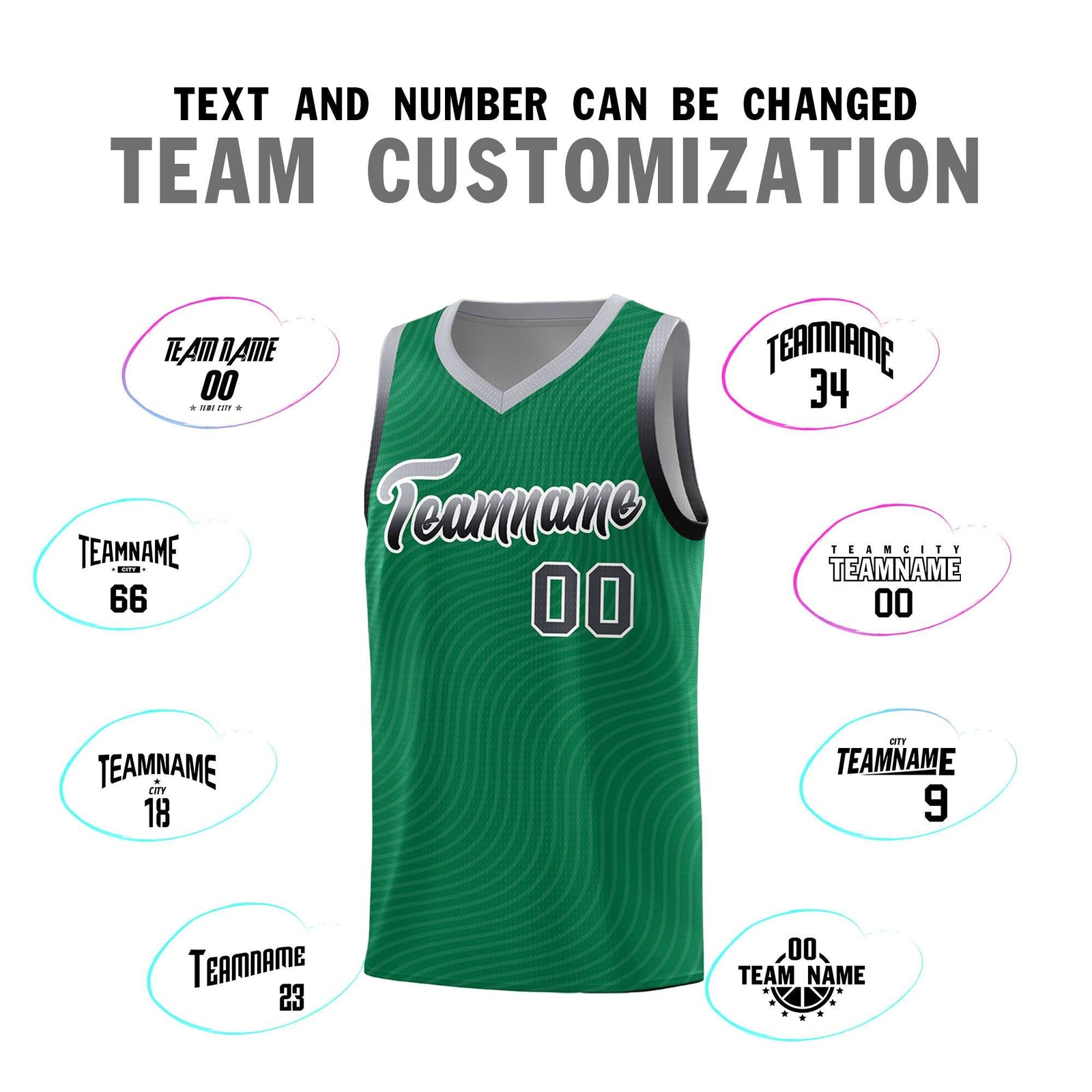 Custom Kelly Green Gray Wave Pattern Sports Uniform Basketball Kits