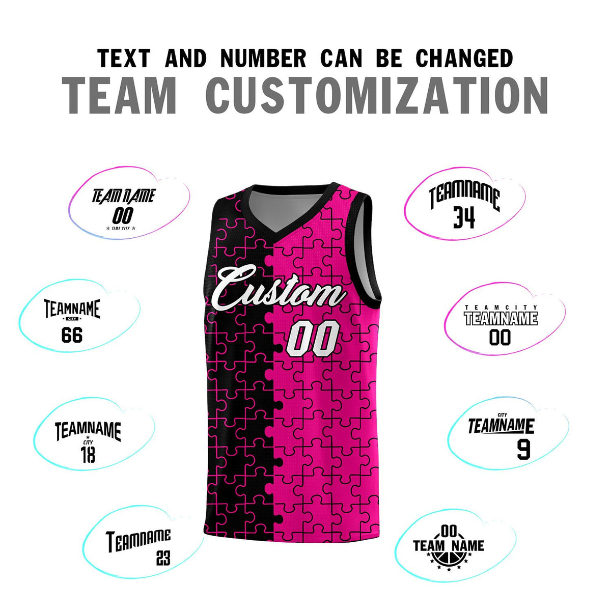 Custom Black Rose Red Splid Basketball Kits With Puzzle Pattern