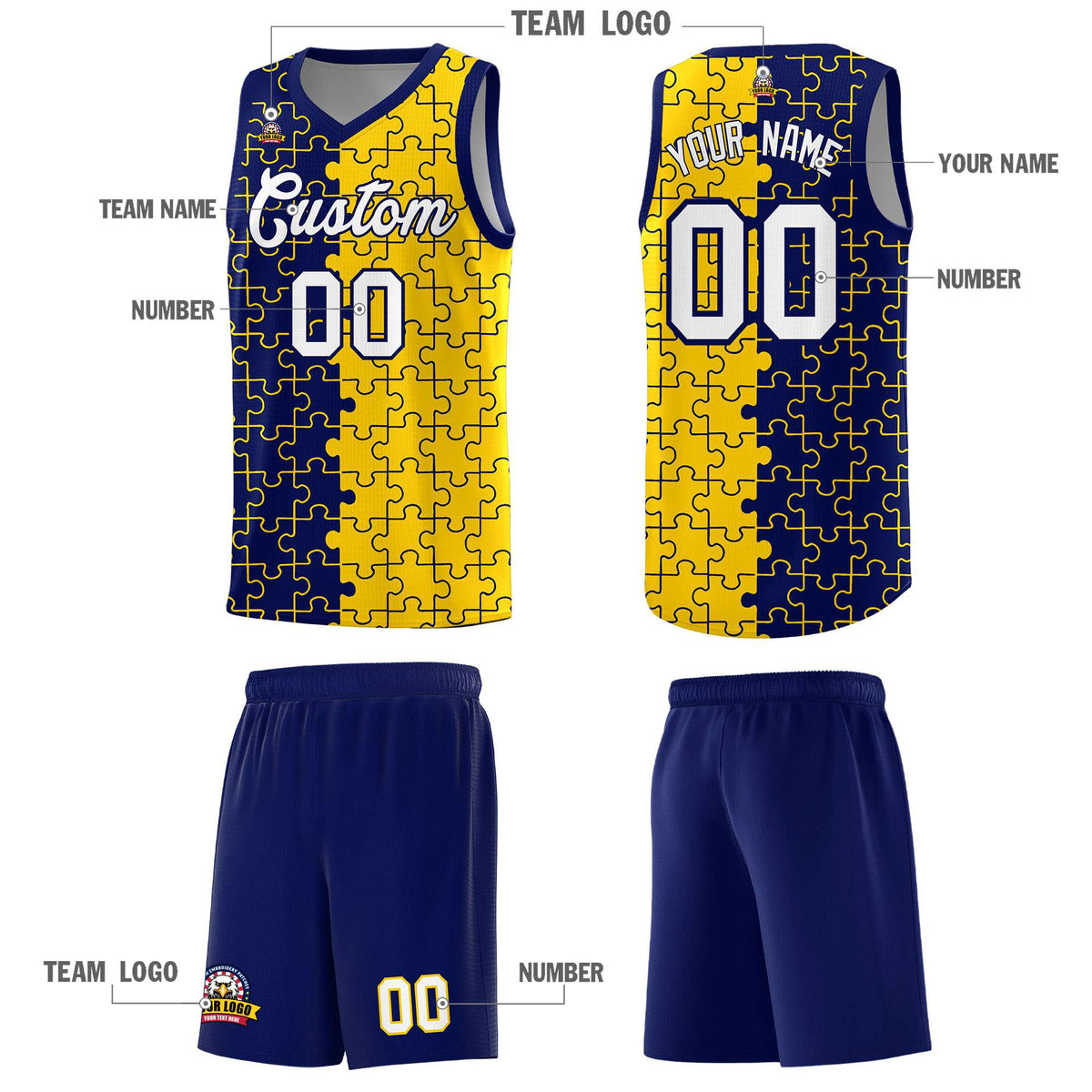 Custom Navy Gold Basketball Jersey