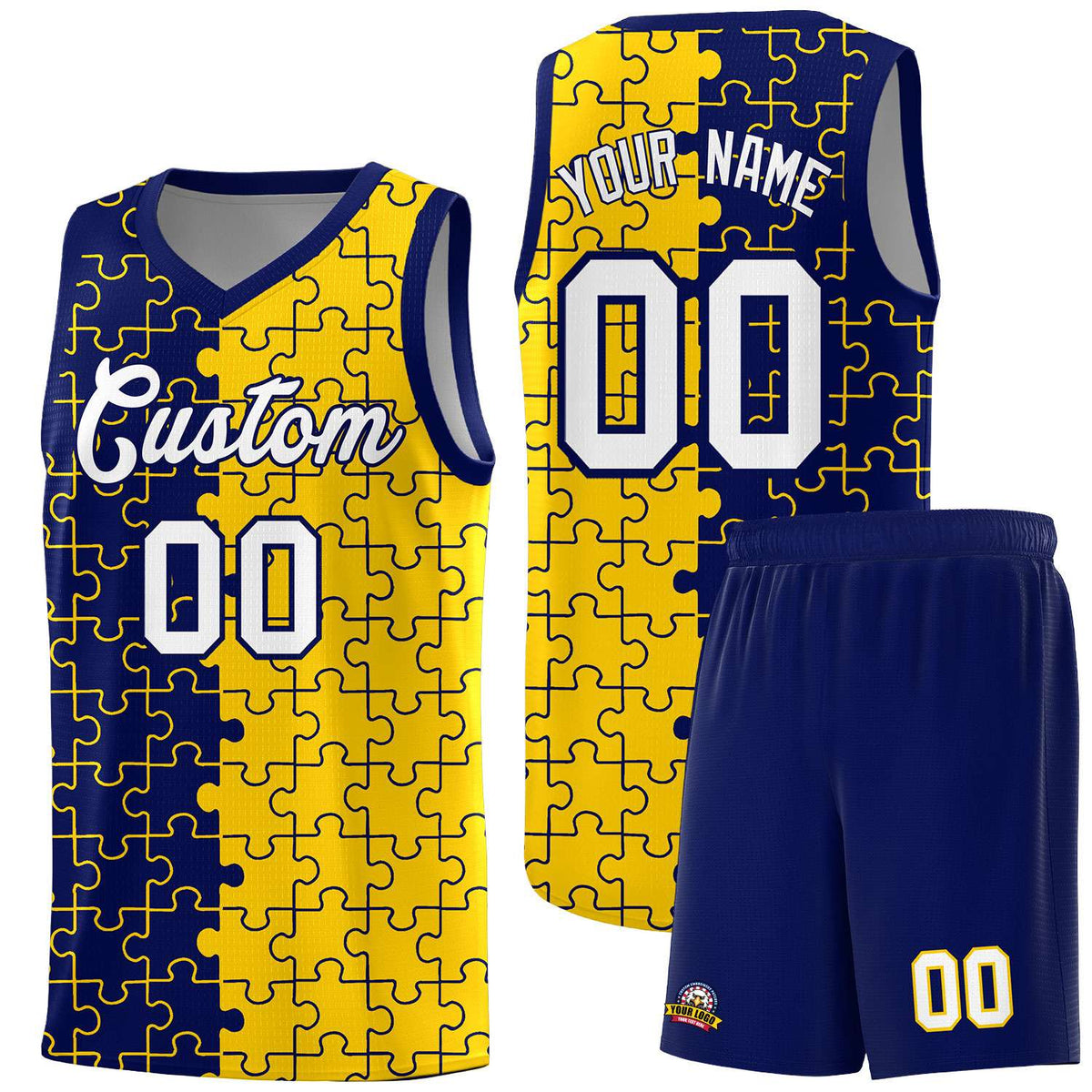 Custom Navy Gold Basketball Jersey