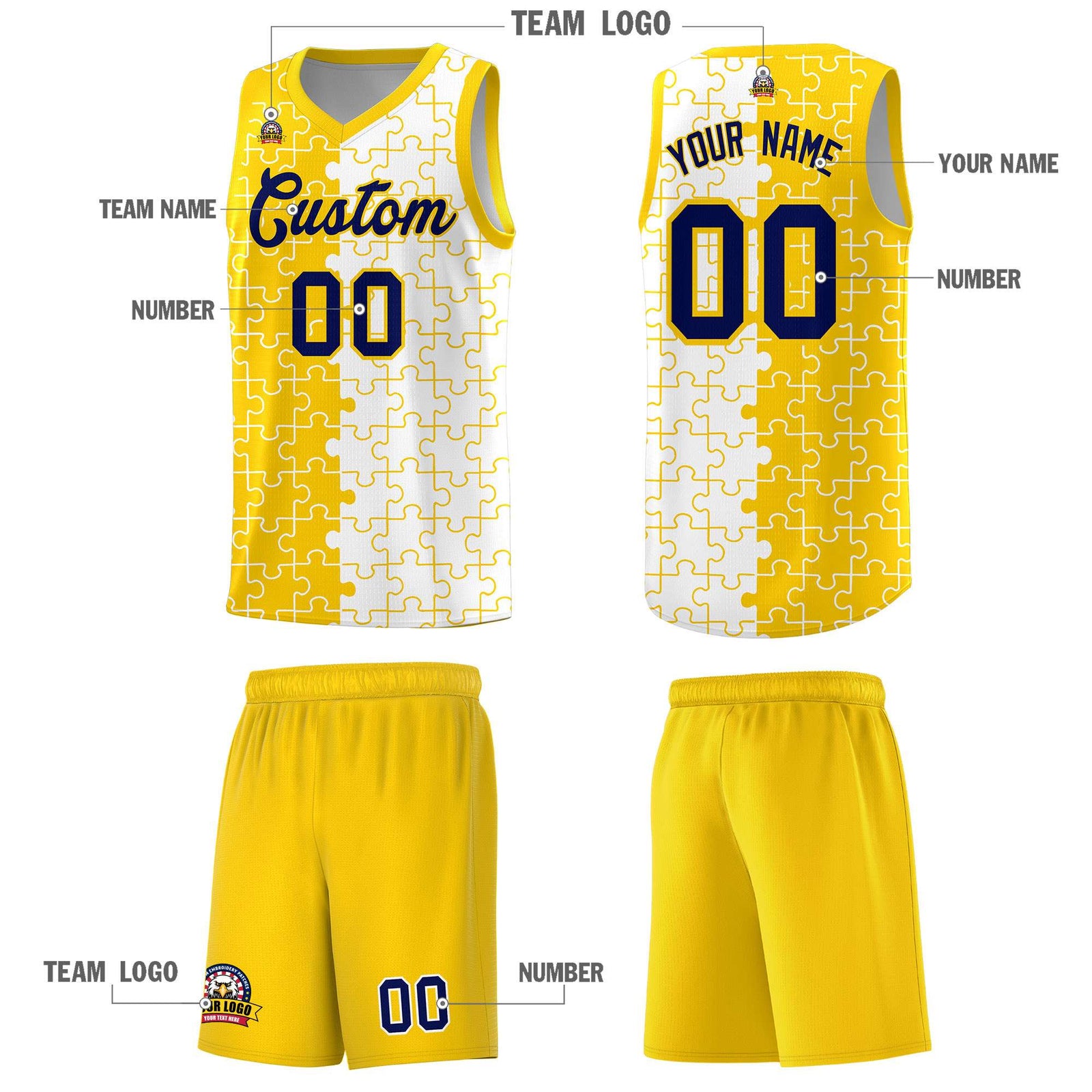 Custom Gold White Basketball Jersey