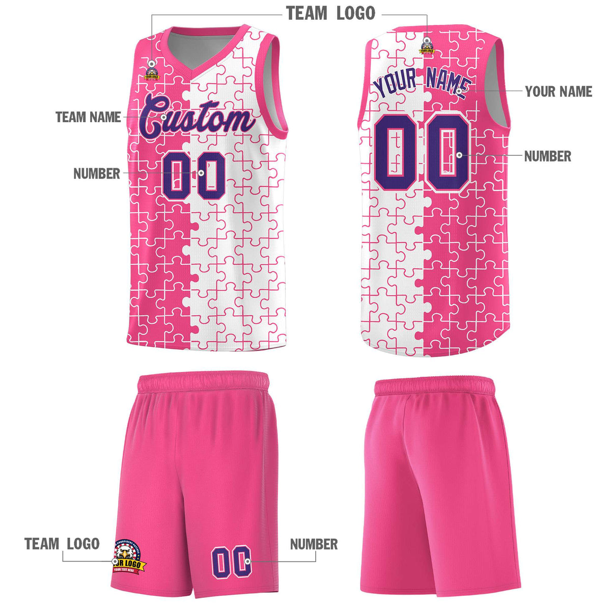 Custom Pink White Basketball Jersey