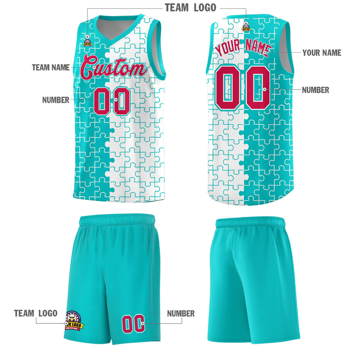 Custom Aqua White Basketball Jersey