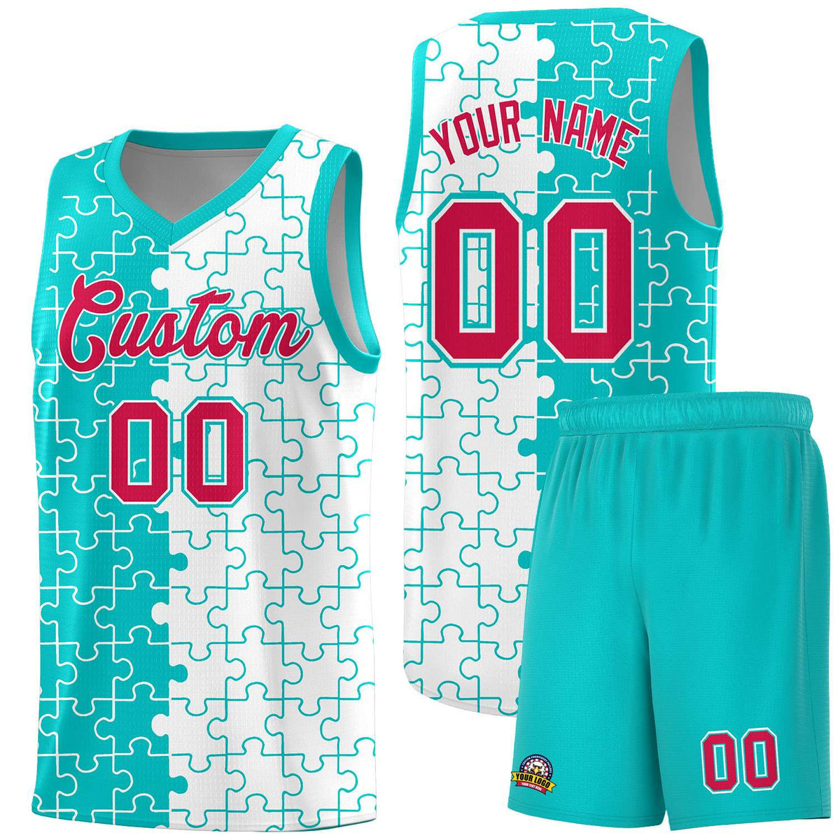 Custom Aqua White Basketball Jersey