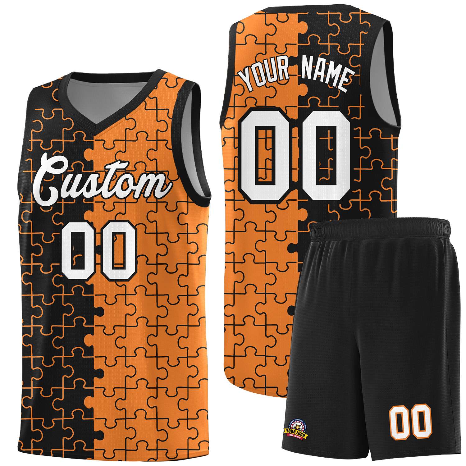 Custom Black Gold Orange Basketball Jersey