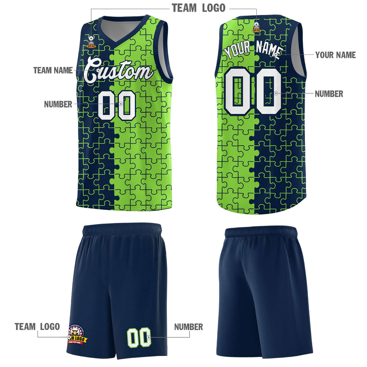 Custom Navy Fluorescent Green Basketball Jersey