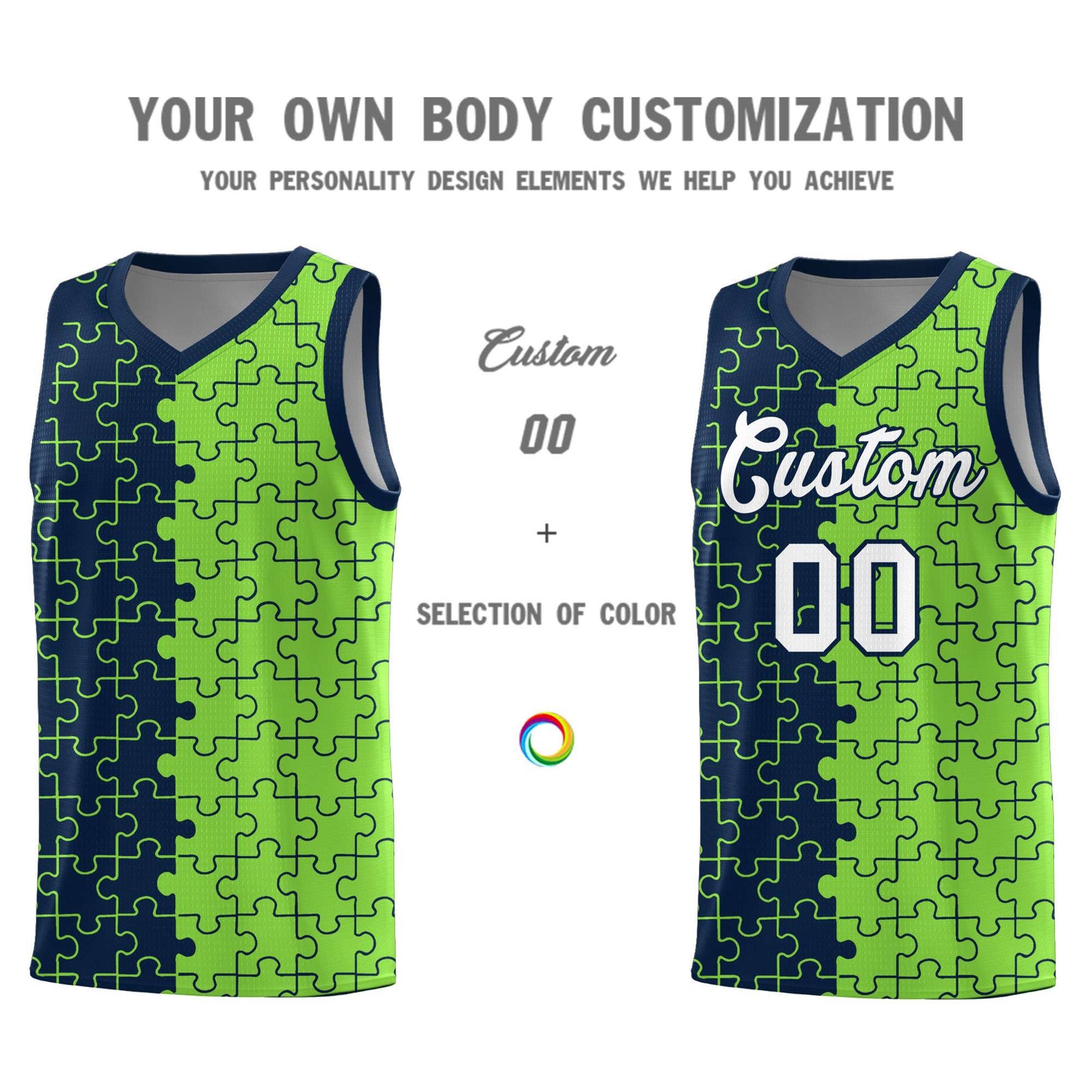 Custom Navy Fluorescent Green Basketball Jersey