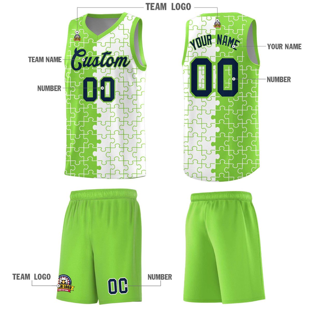 Custom Fluorescent Green White Basketball Jersey