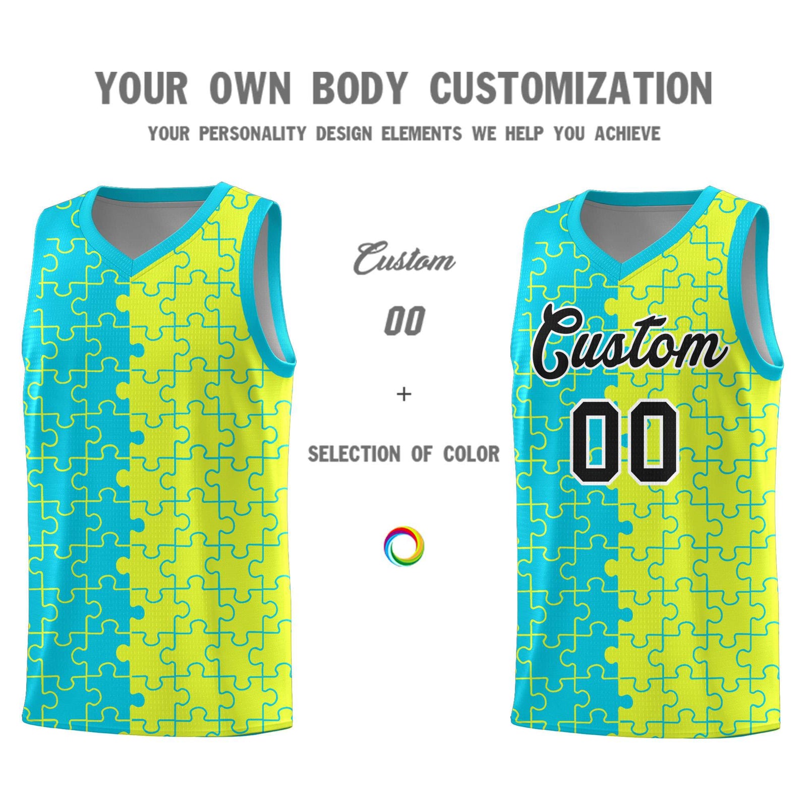 Custom Sky Blue Fluorescent Green Basketball Jersey