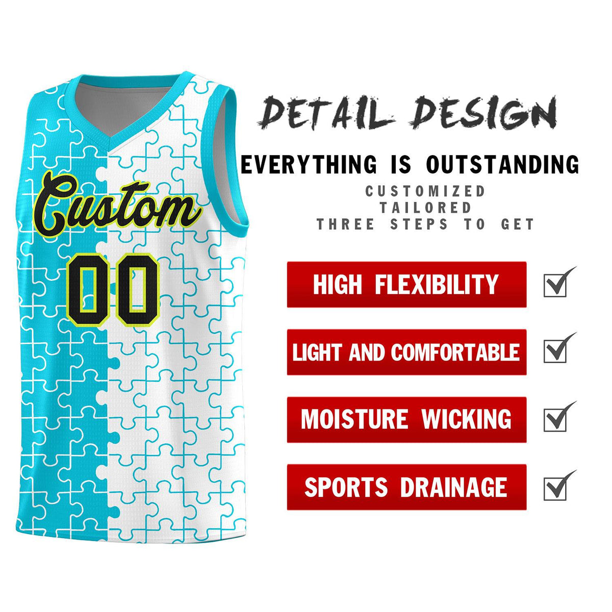Custom Sky Blue White Basketball Jersey