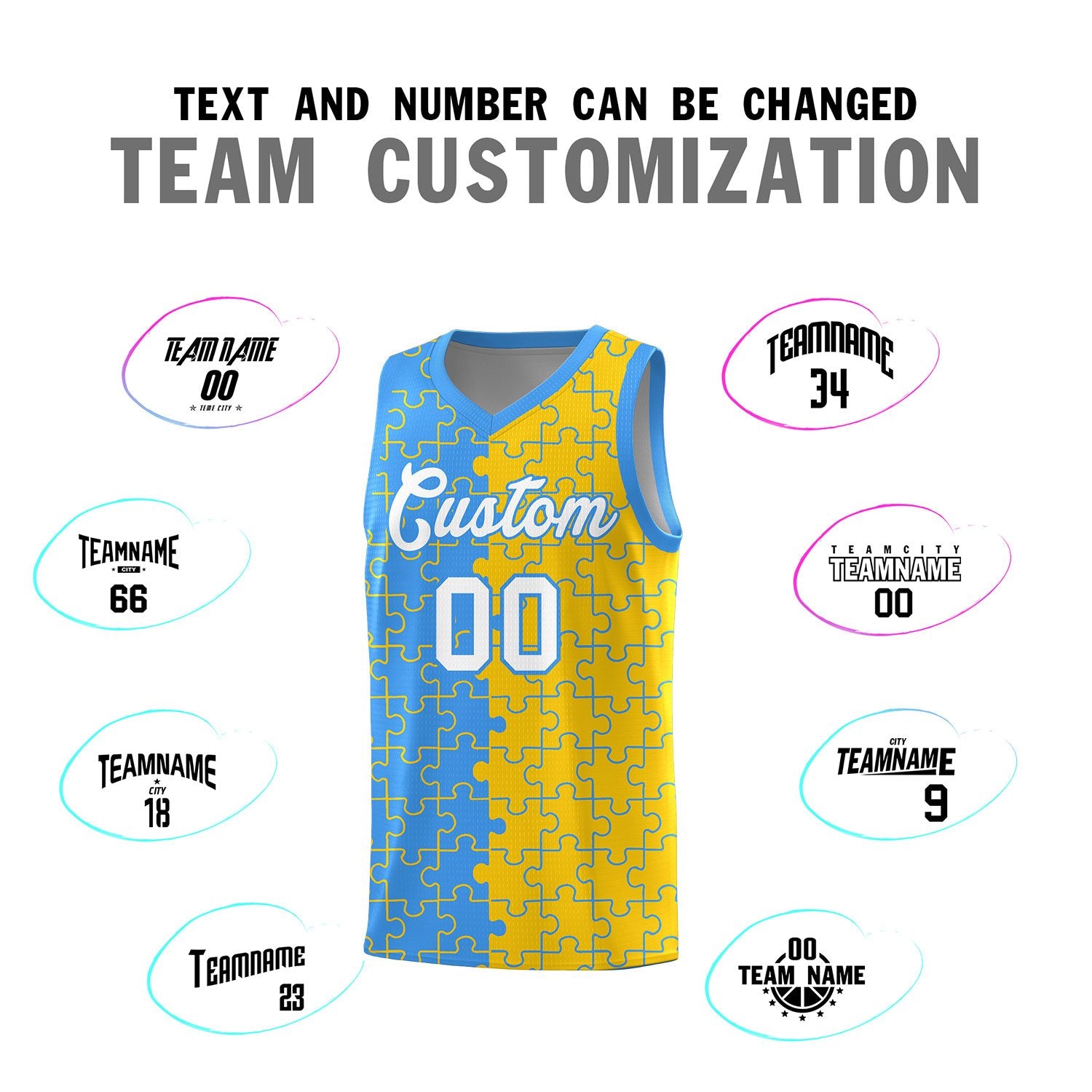 Custom Light Blue Gold Basketball Jersey