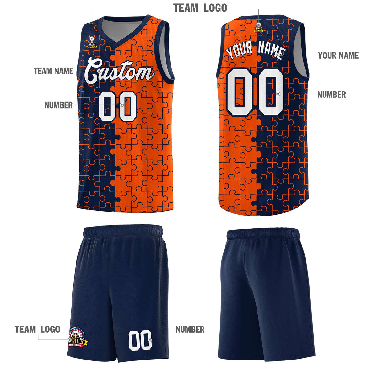 Custom Navy Orange Basketball Jersey