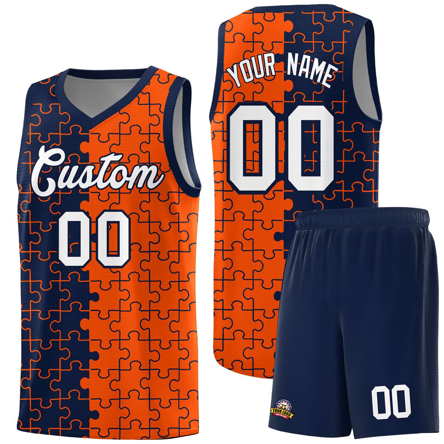 Custom Navy Orange Basketball Jersey