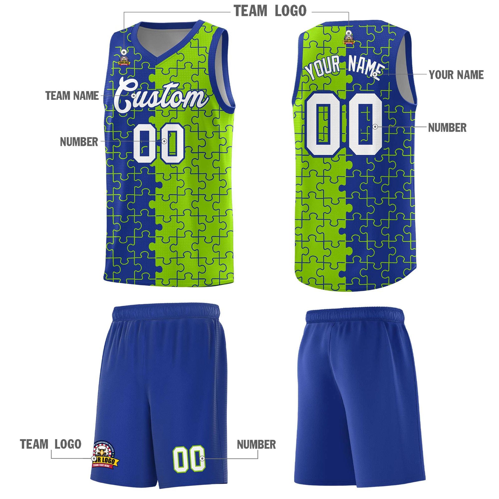 Custom Royal Blue Neon Green Basketball Jersey