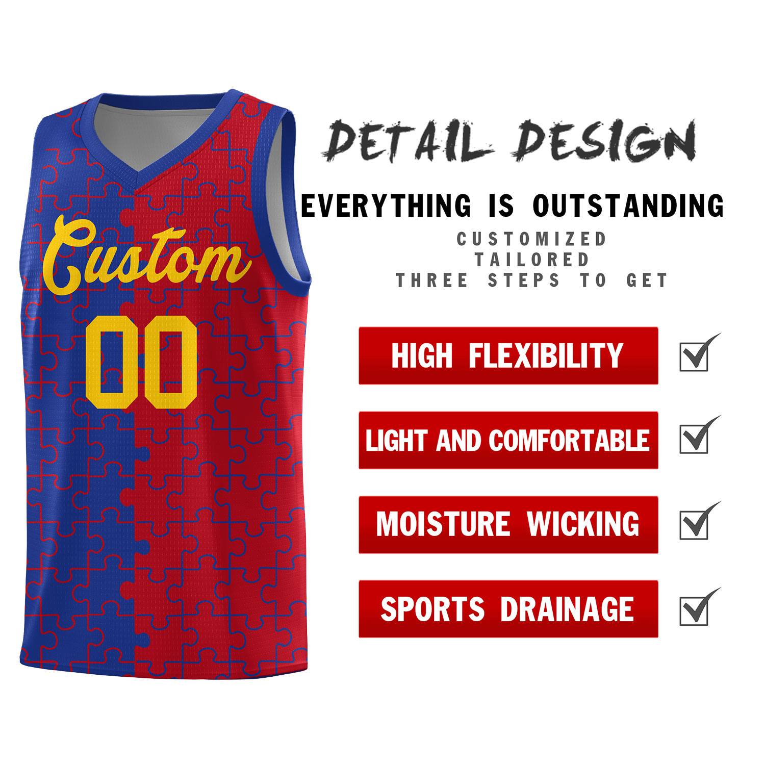 Custom Royal Blue Red Basketball Jersey