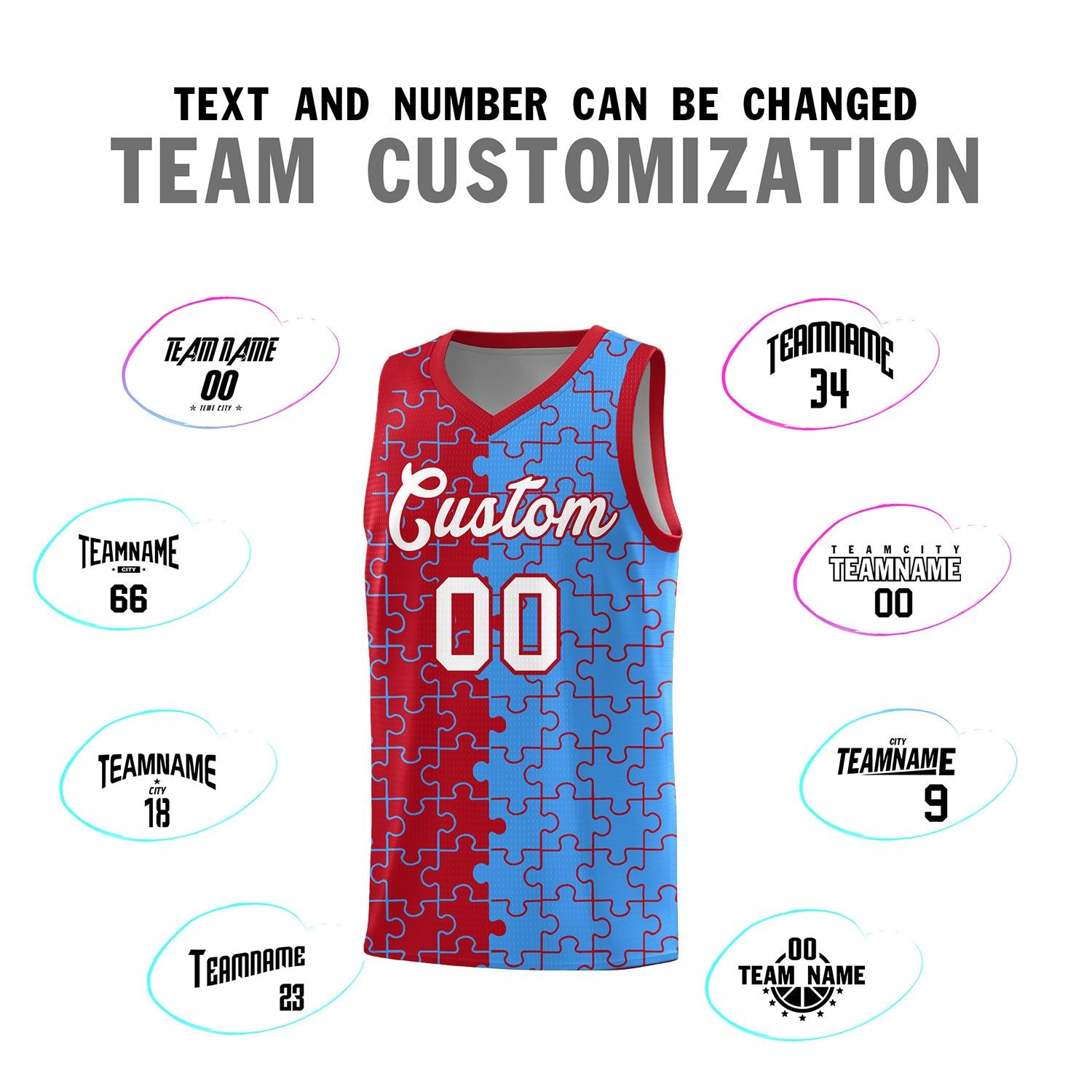 Custom Red Light Blue Basketball Jersey
