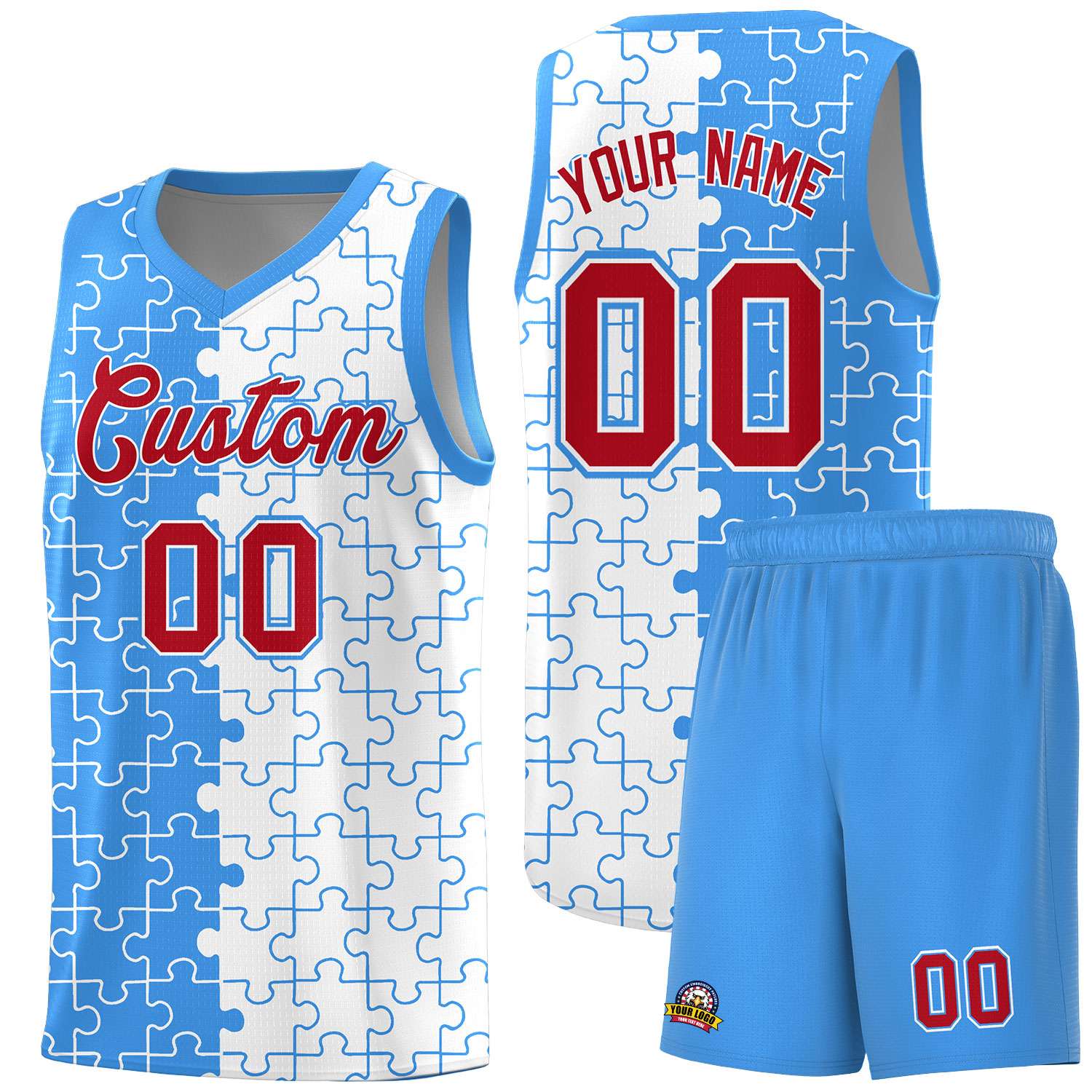 Custom Light Blue White Basketball Jersey
