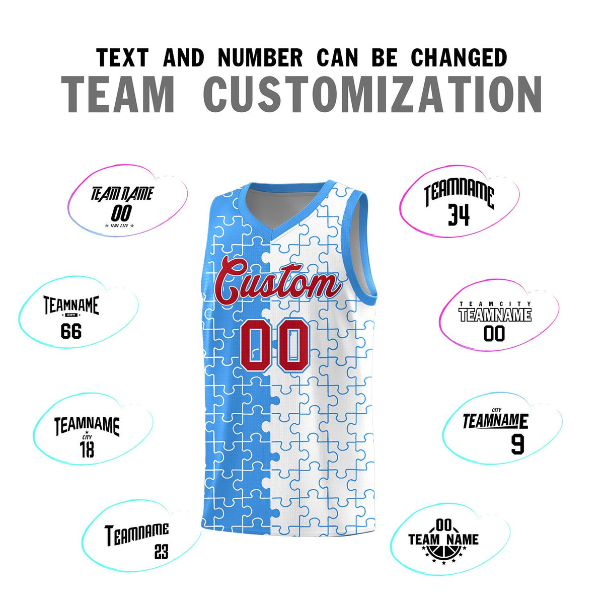 Custom Light Blue White Basketball Jersey