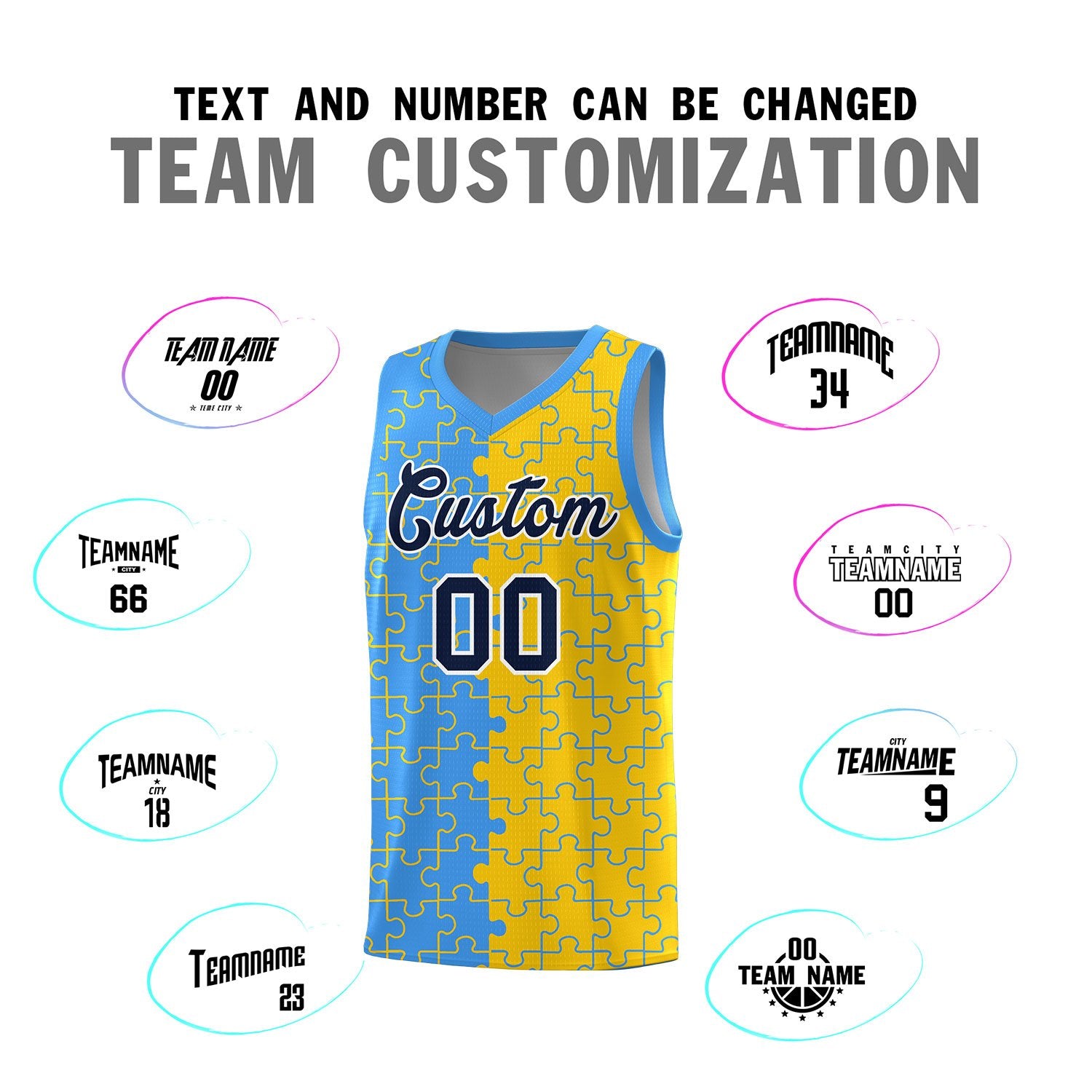 Custom Light Blue Gold Basketball Jersey