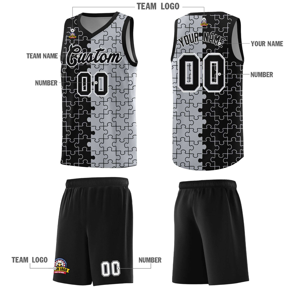 Custom Black Gray Basketball Jersey