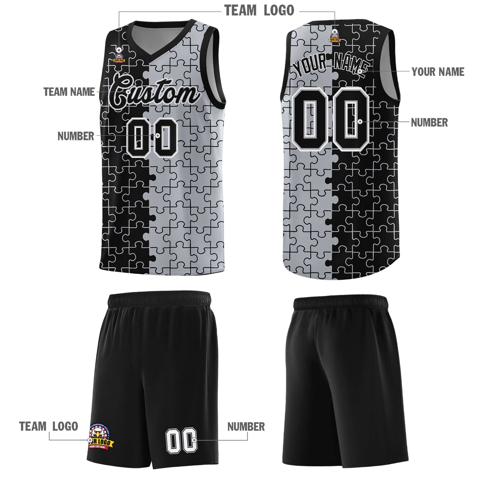 Custom Black Gray Basketball Jersey