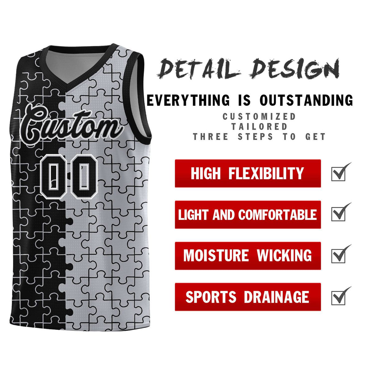 Custom Black Gray Basketball Jersey