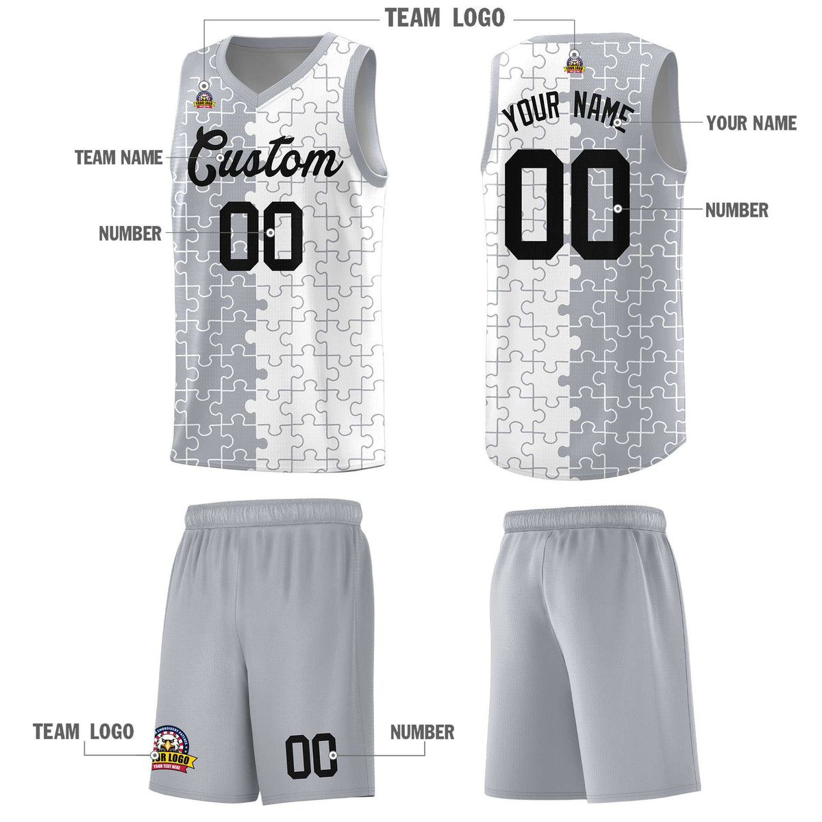 Custom Gray White Basketball Jersey