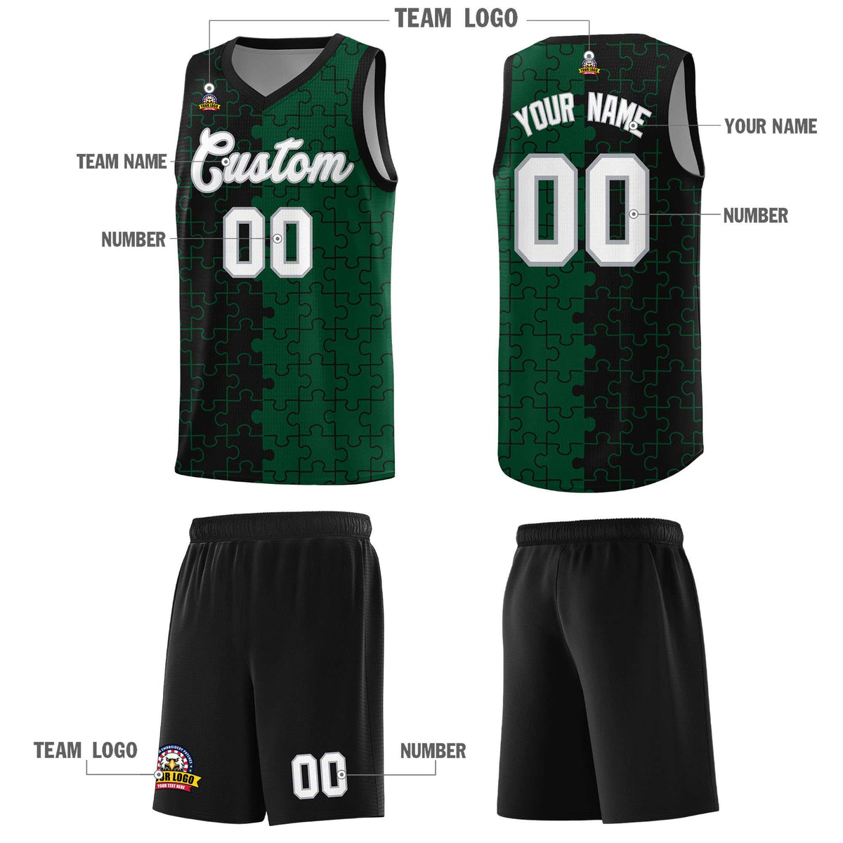 Custom Black Green Basketball Jersey