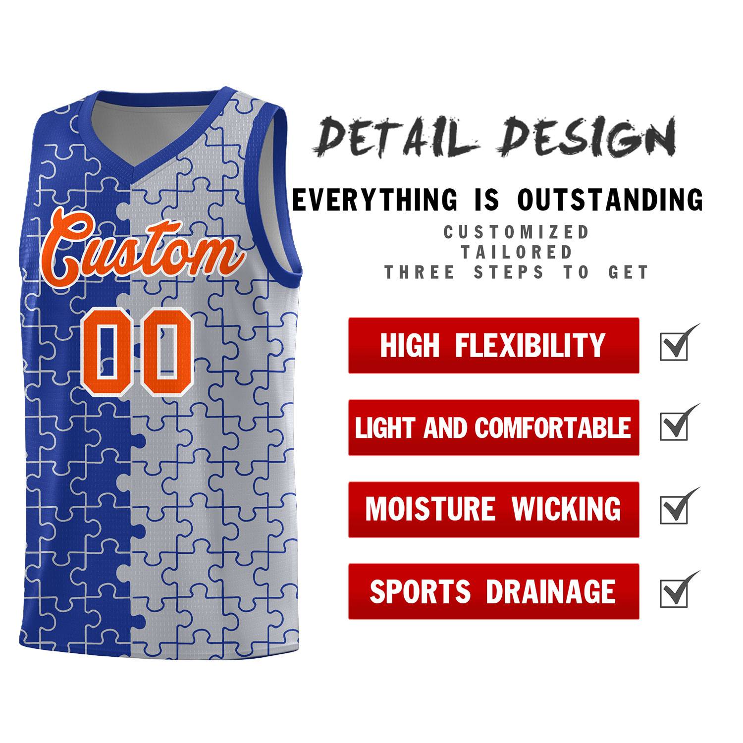 Custom Royal Blue Gray Basketball Jersey
