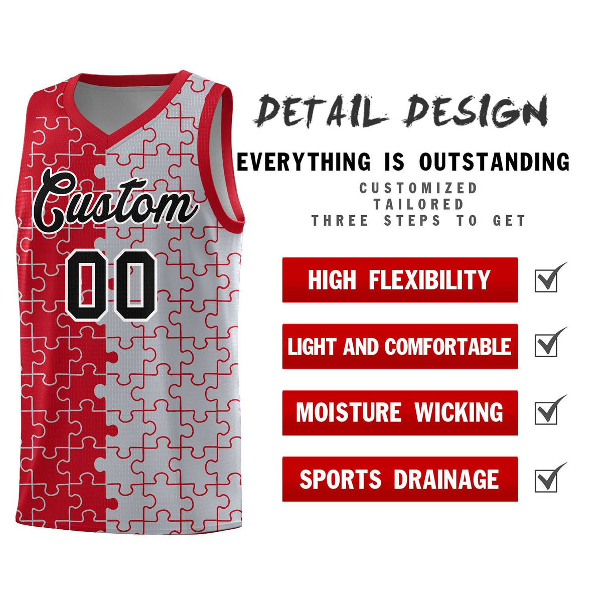 Custom Red Gray Basketball Jersey