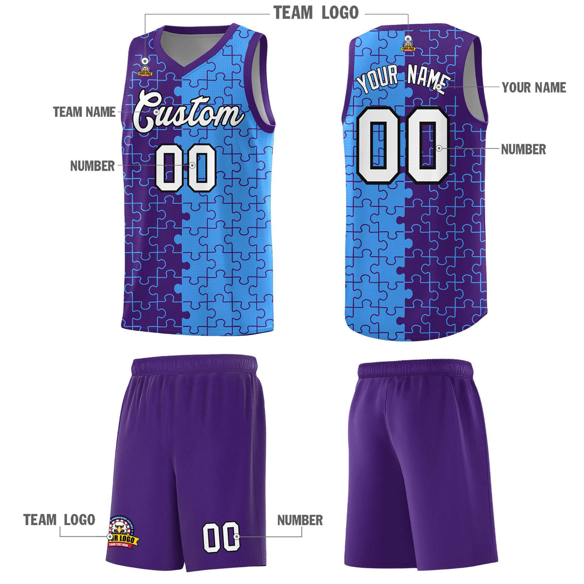 Custom Purple Light Blue Basketball Jersey