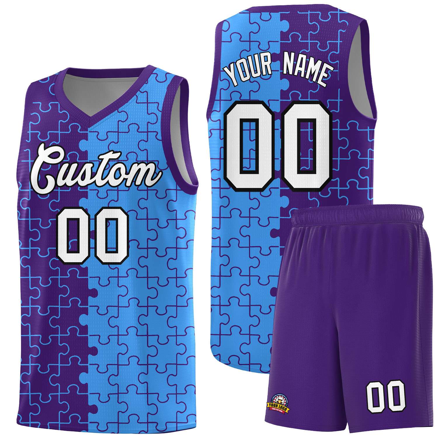 Custom Purple Light Blue Basketball Jersey