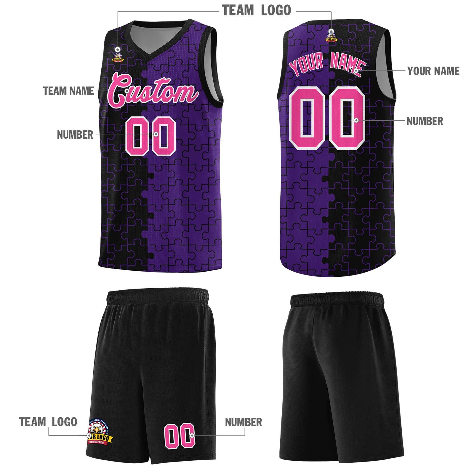 Custom Black Purple Basketball Jersey