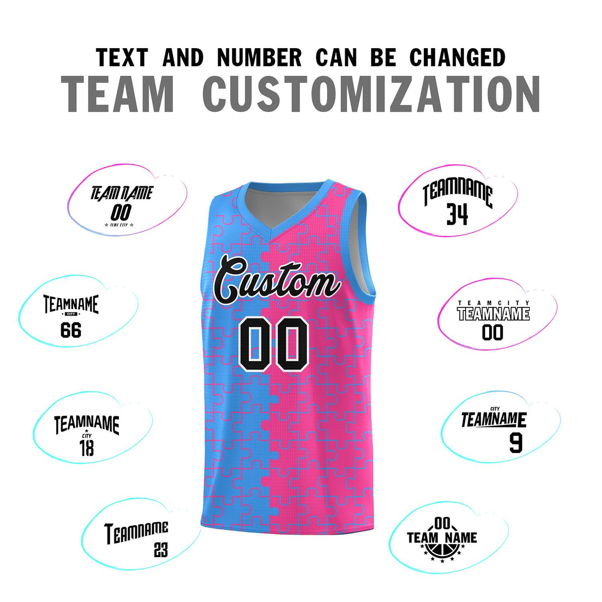 Custom Light Blue Pink Basketball Jersey