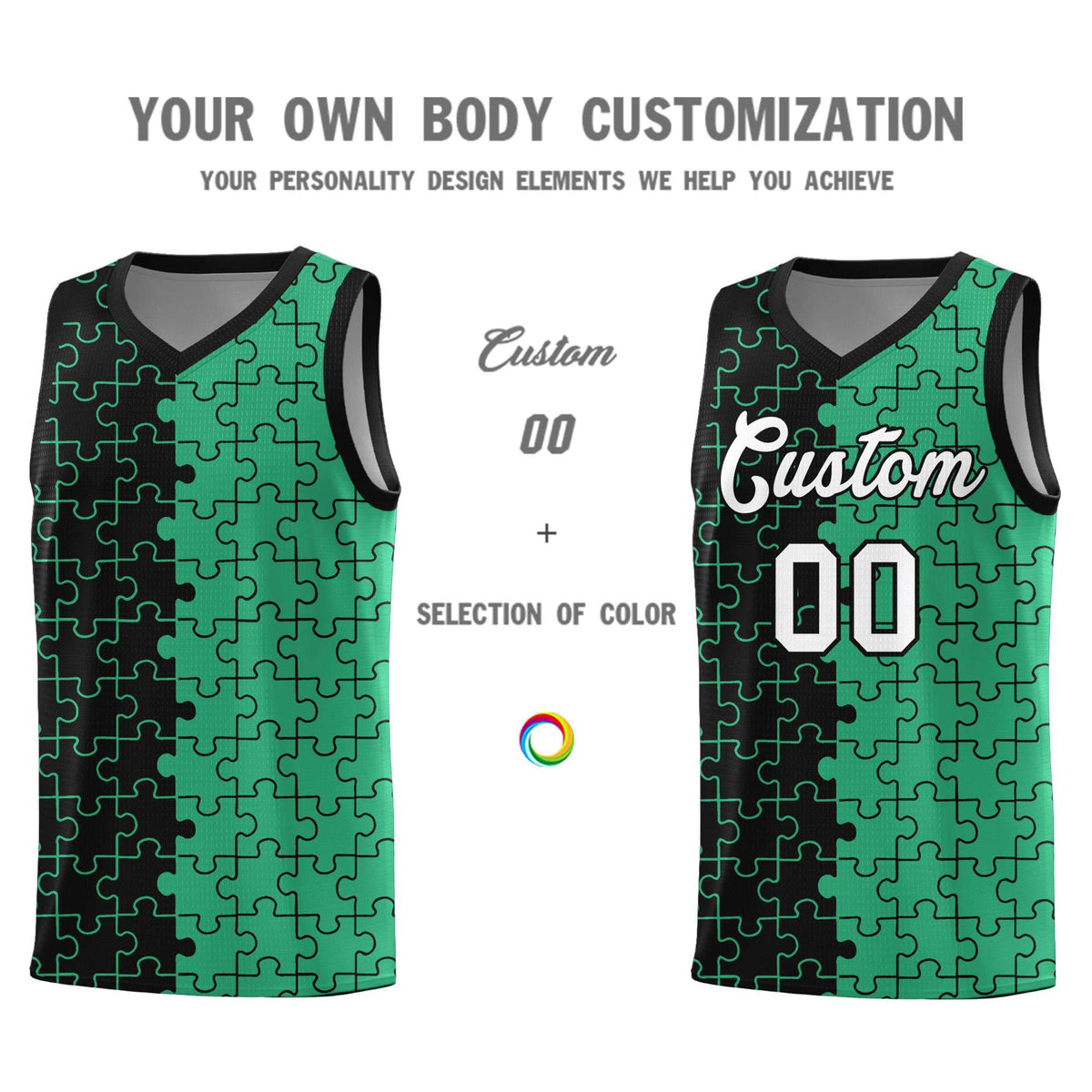Custom Black Green Basketball Jersey