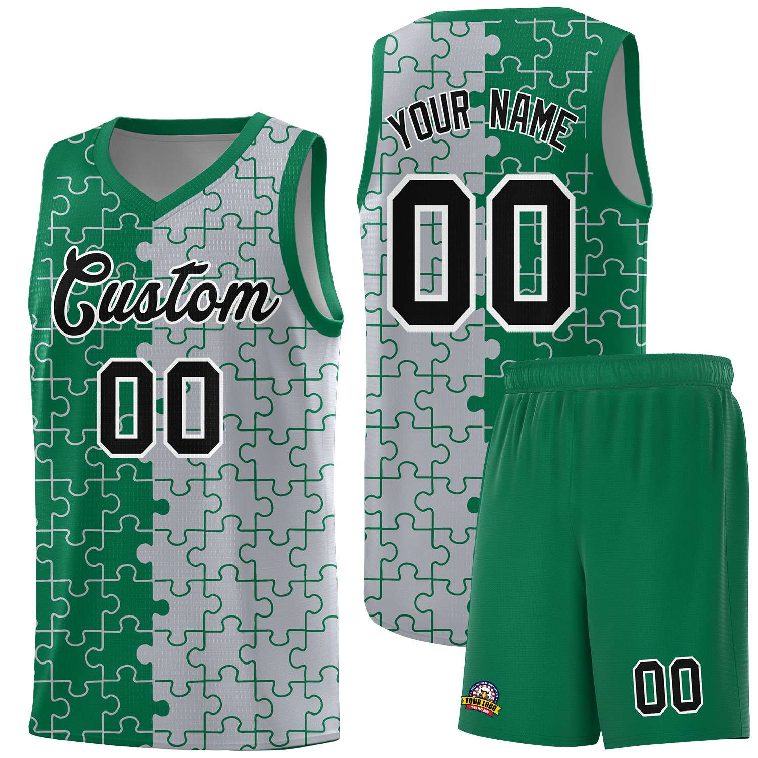Custom Kelly Green Gray Basketball Jersey