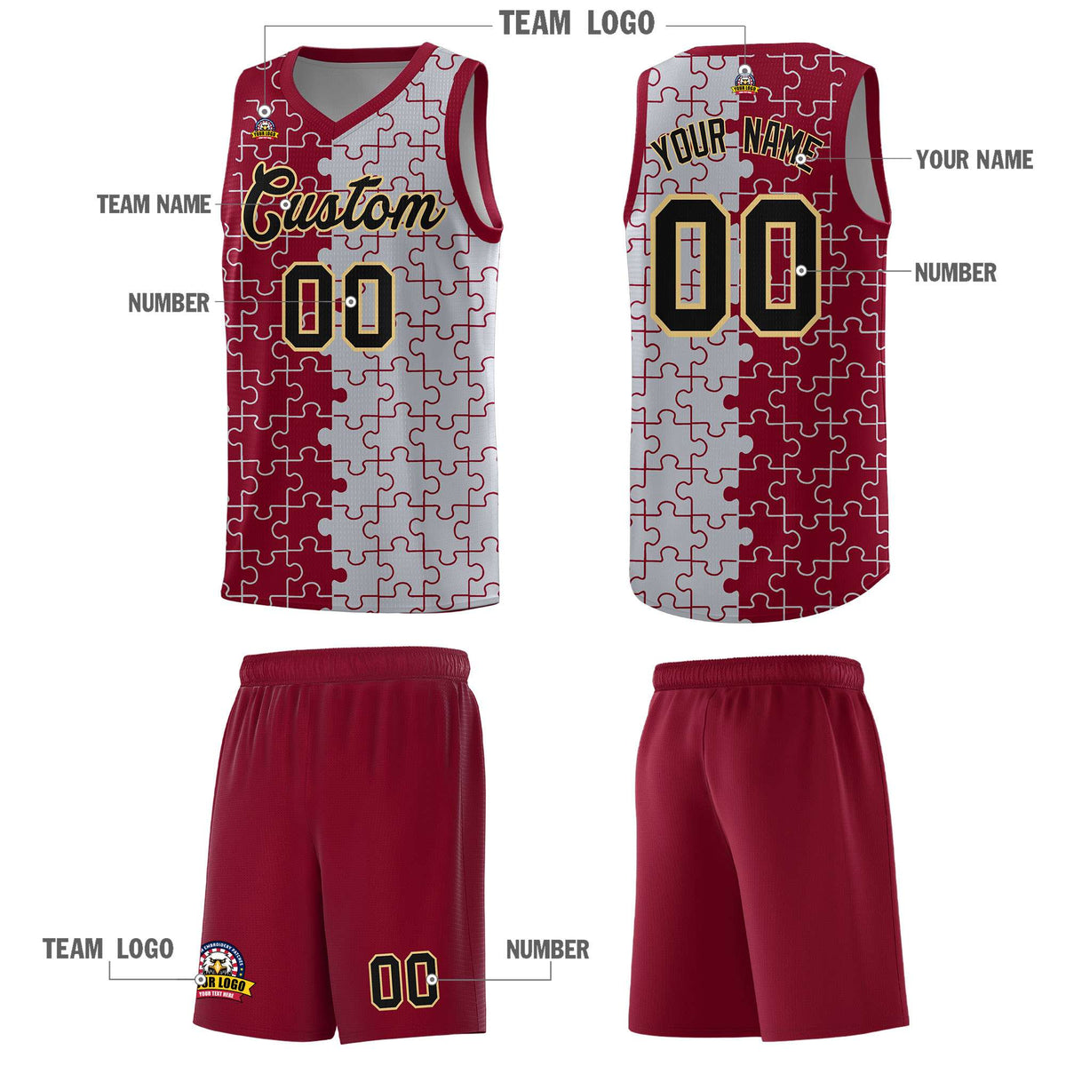 Custom Crimson Gray Basketball Jersey