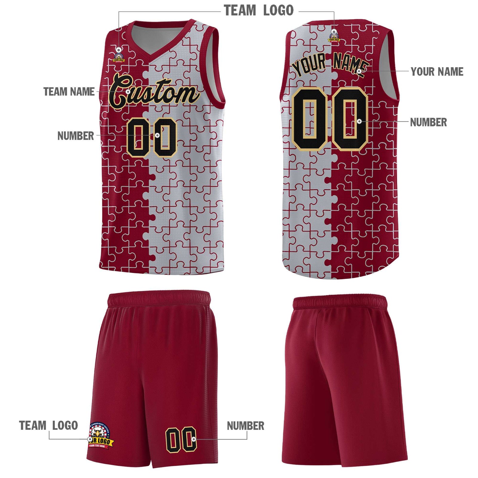 Custom Crimson Gray Basketball Jersey