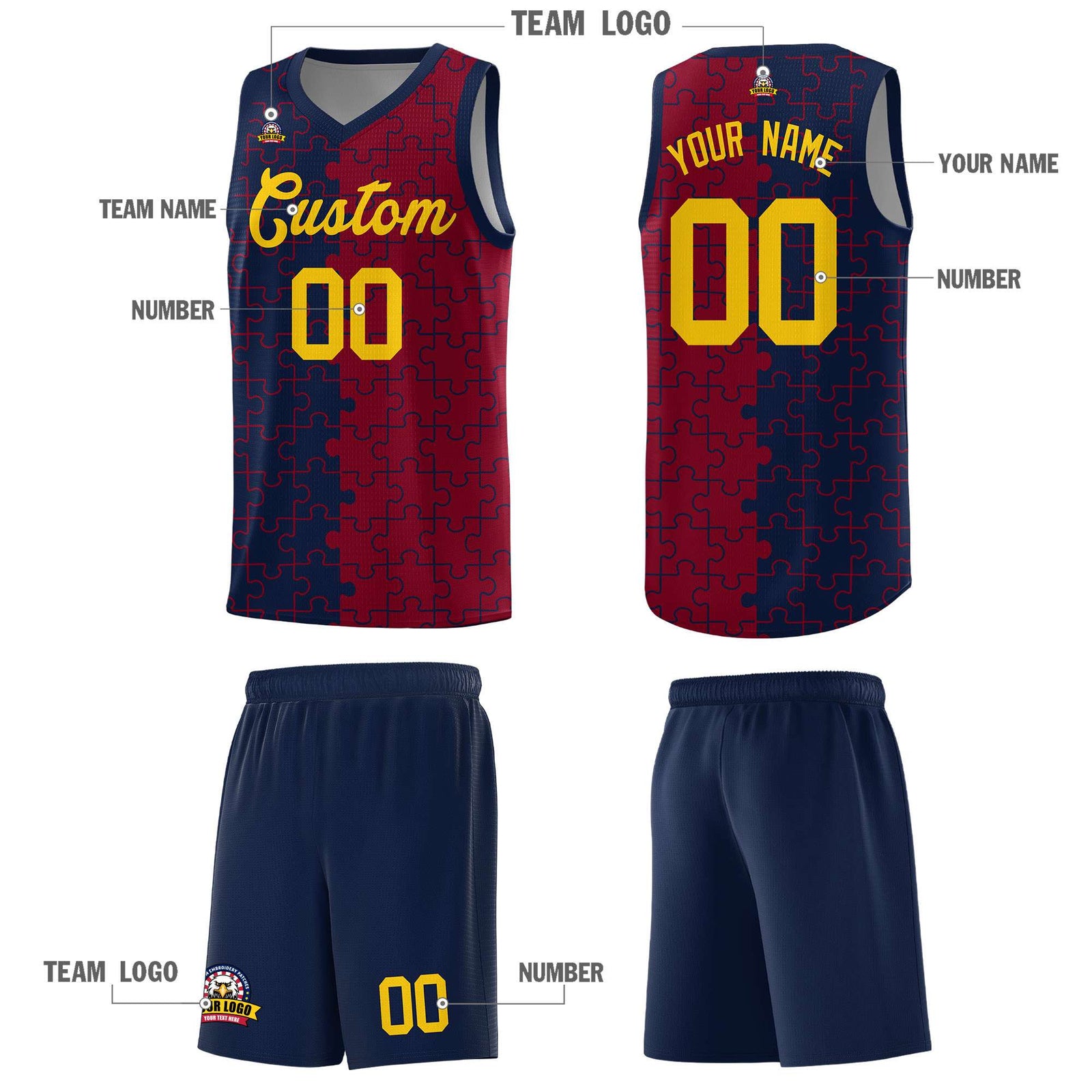 Custom Navy Crimson Basketball Jersey