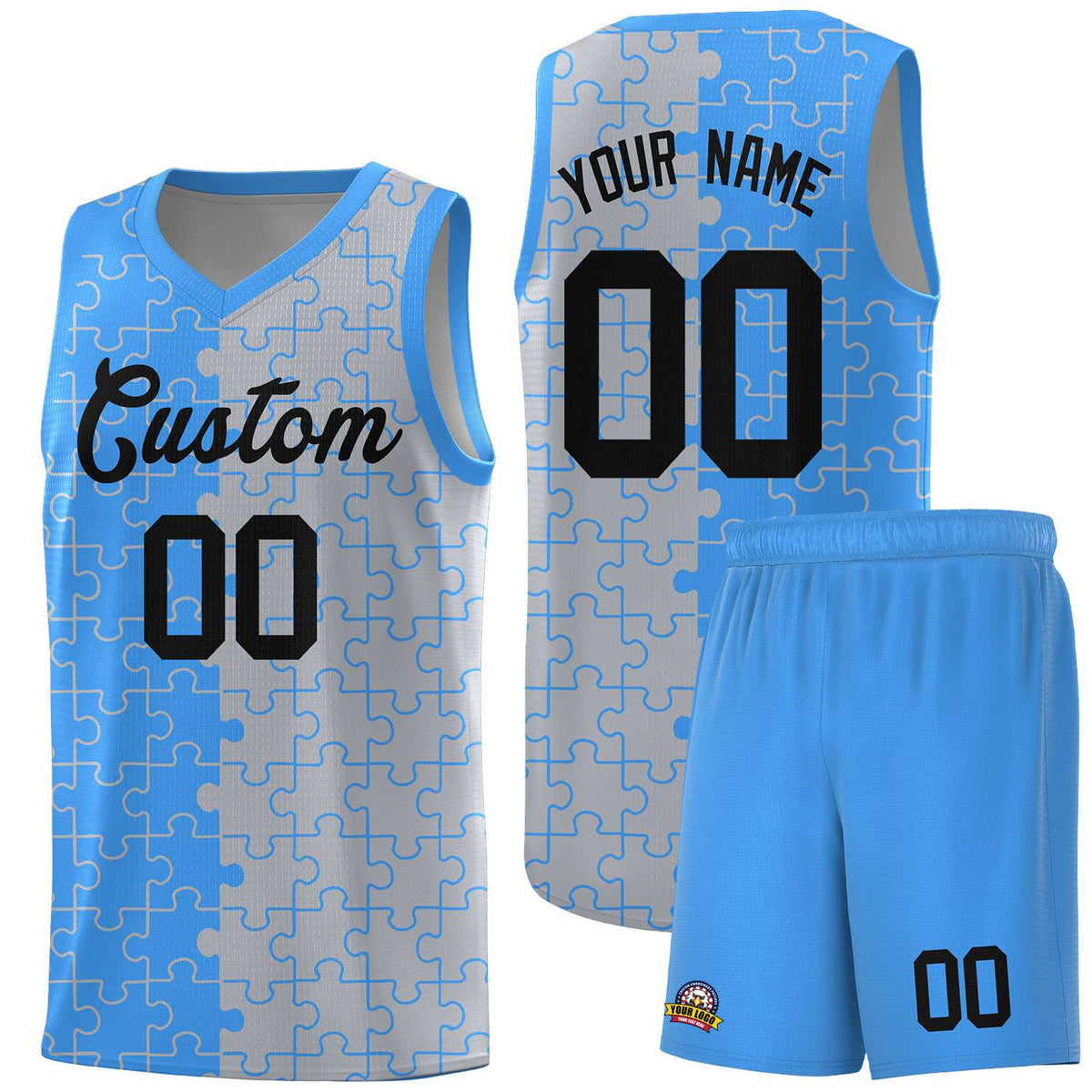 Custom Light Blue Gray Basketball Jersey