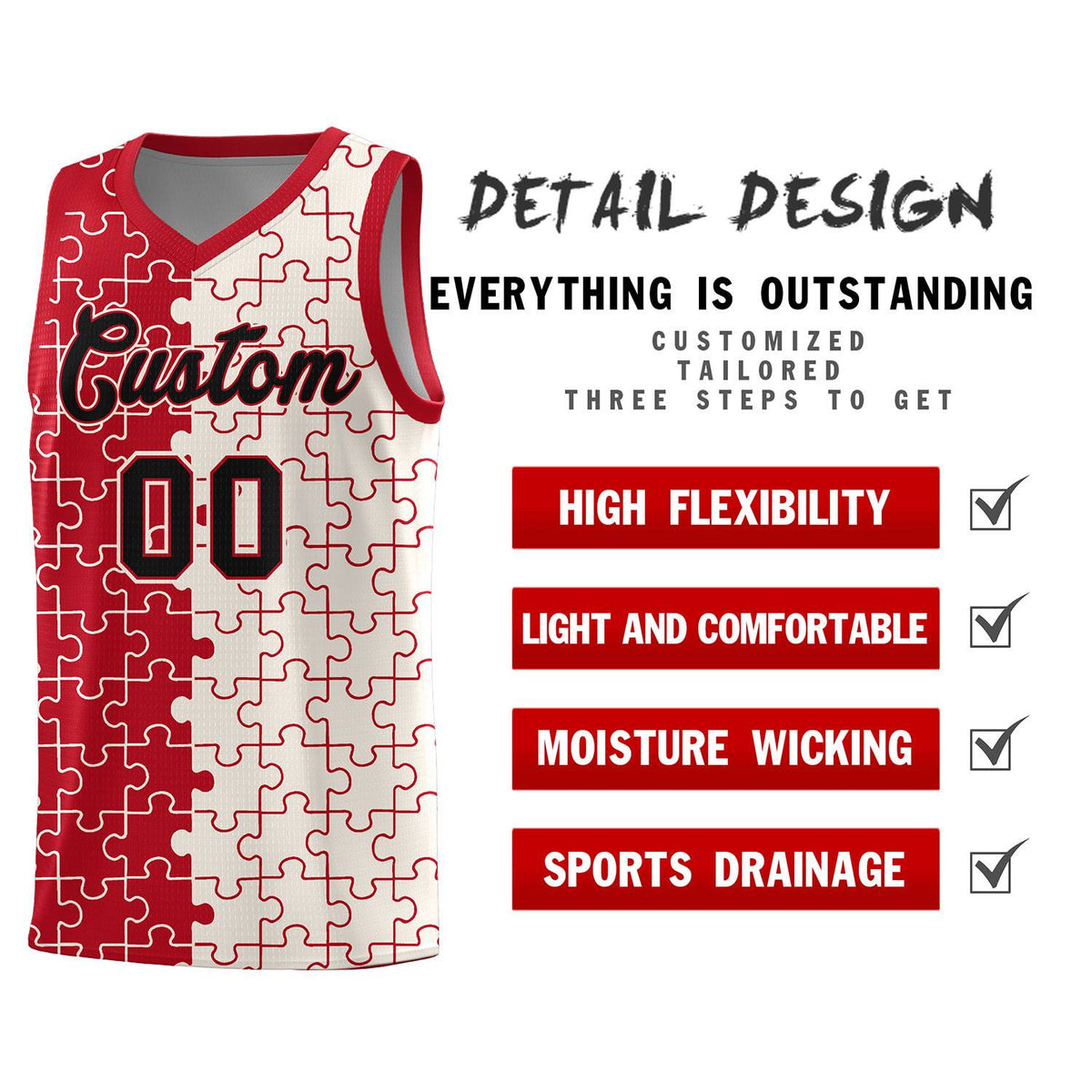 Custom Red Cream Basketball Jersey