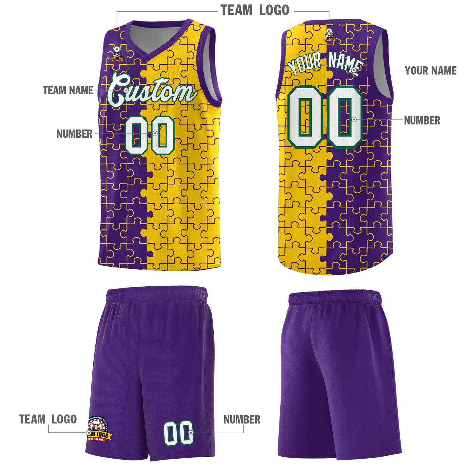 Custom Purple Gold Basketball Jersey